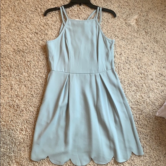 NEW Short Sky Blue Scalloped Dress with Pockets - Picture 1 of 3